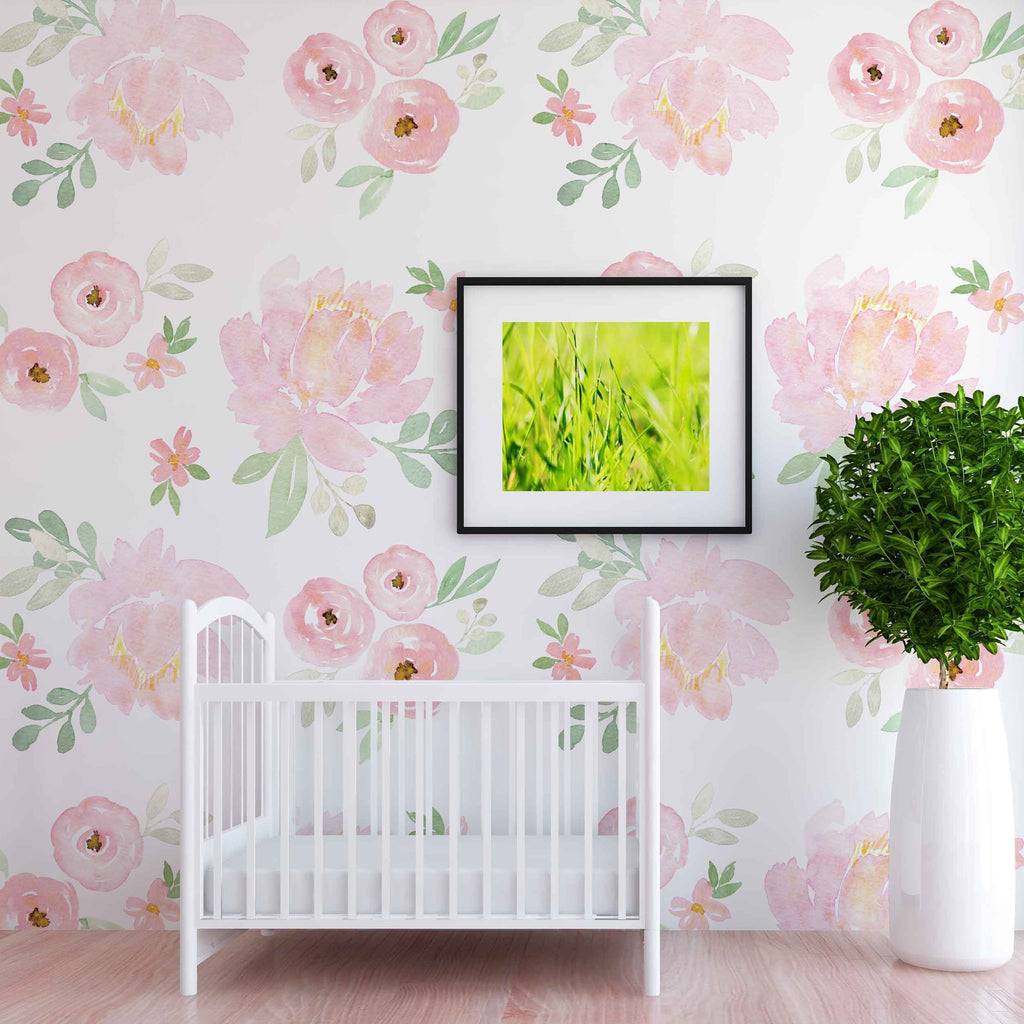 Jocelyn Floral Bohemian Wallpaper in Pink, White, and Sage-Green