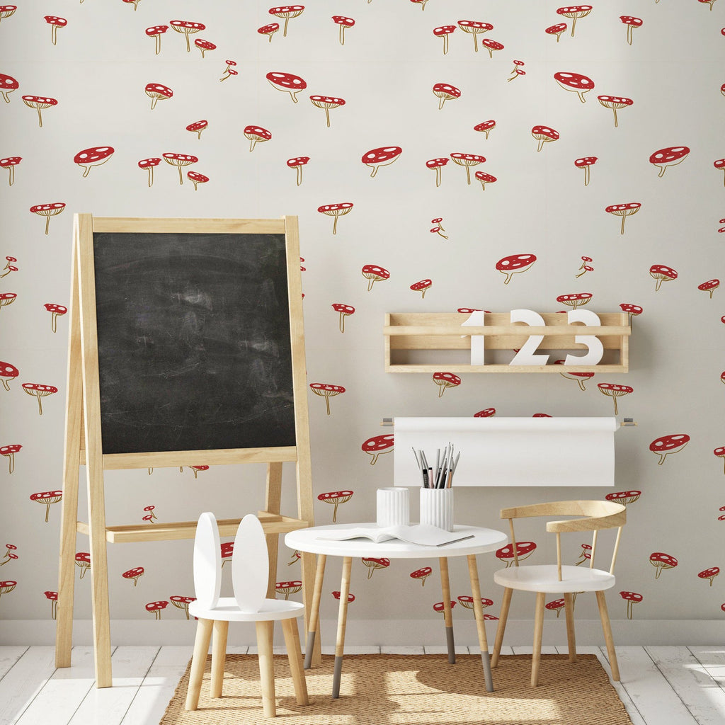 Amanita Floral Removable Wallpaper in White and Red