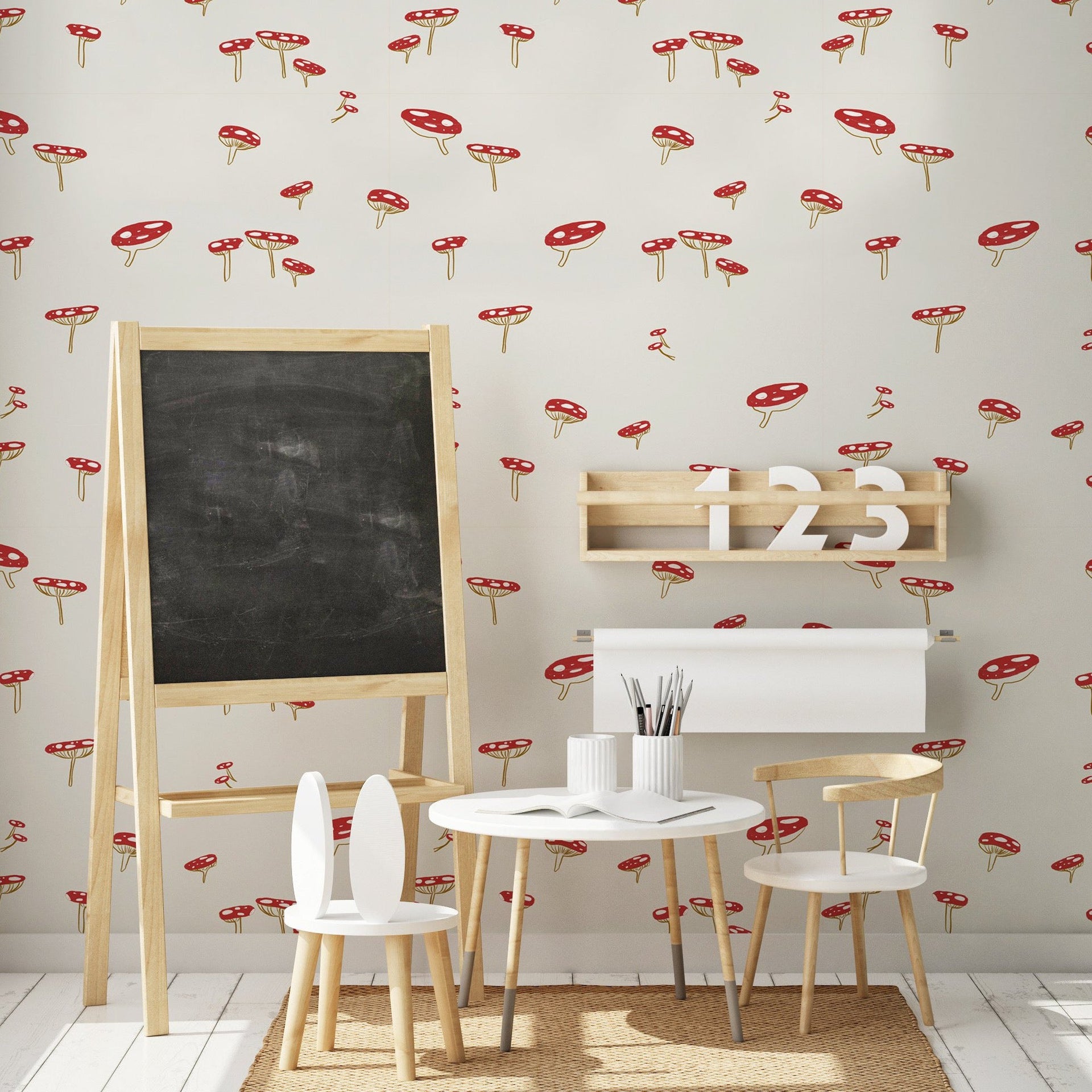 Amanita Floral Removable Wallpaper in White and Red