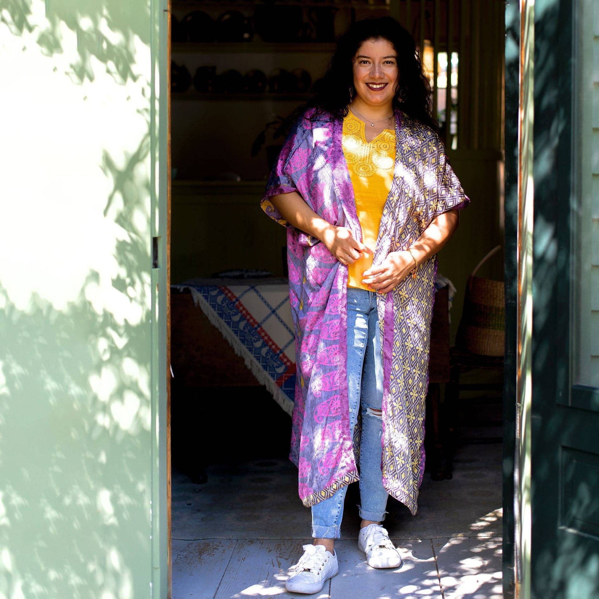 Amara Long Sari Duster Lightweight Layering Piece