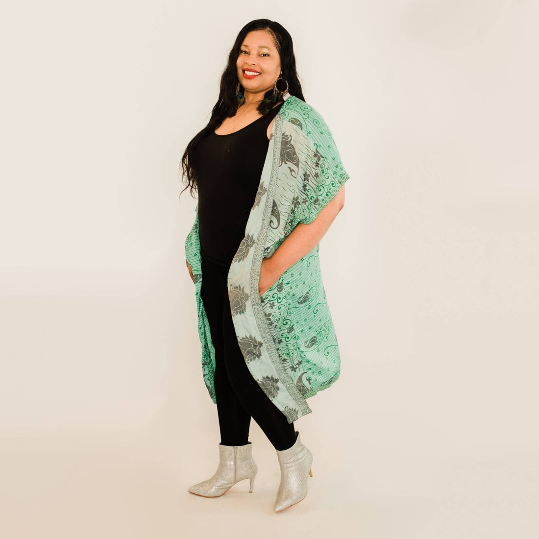 Amara Long Sari Duster Lightweight Layering Piece