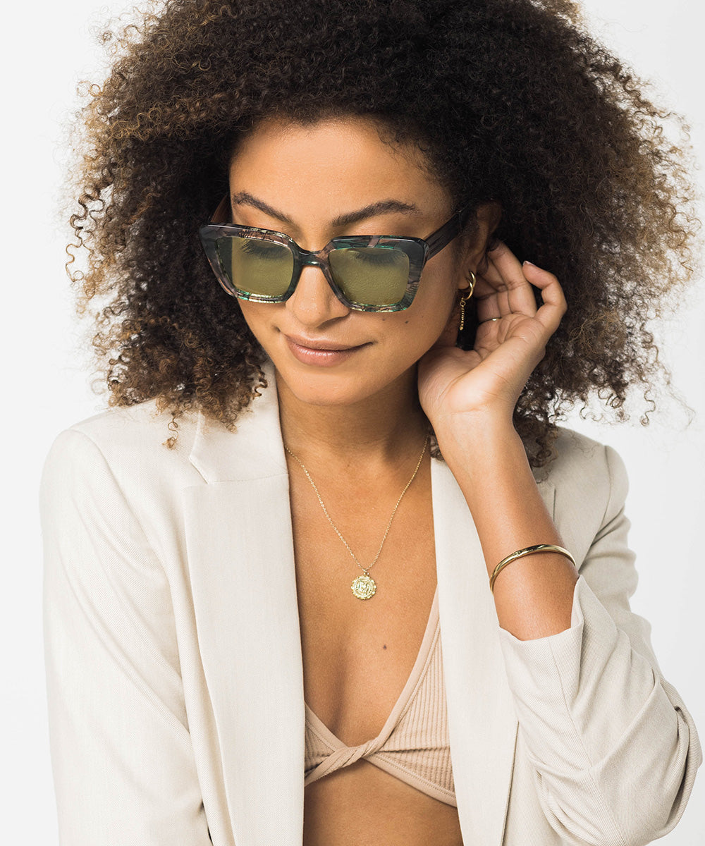 Amelia Oversized Cat-Eye Sunglasses with Wood and Acetate Frame