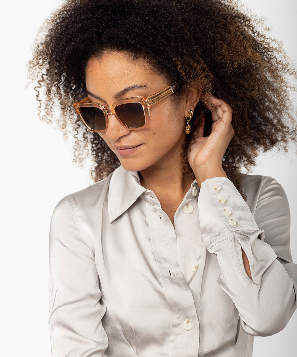 Amelia Oversized Cat-Eye Sunglasses with Wood and Acetate Frame