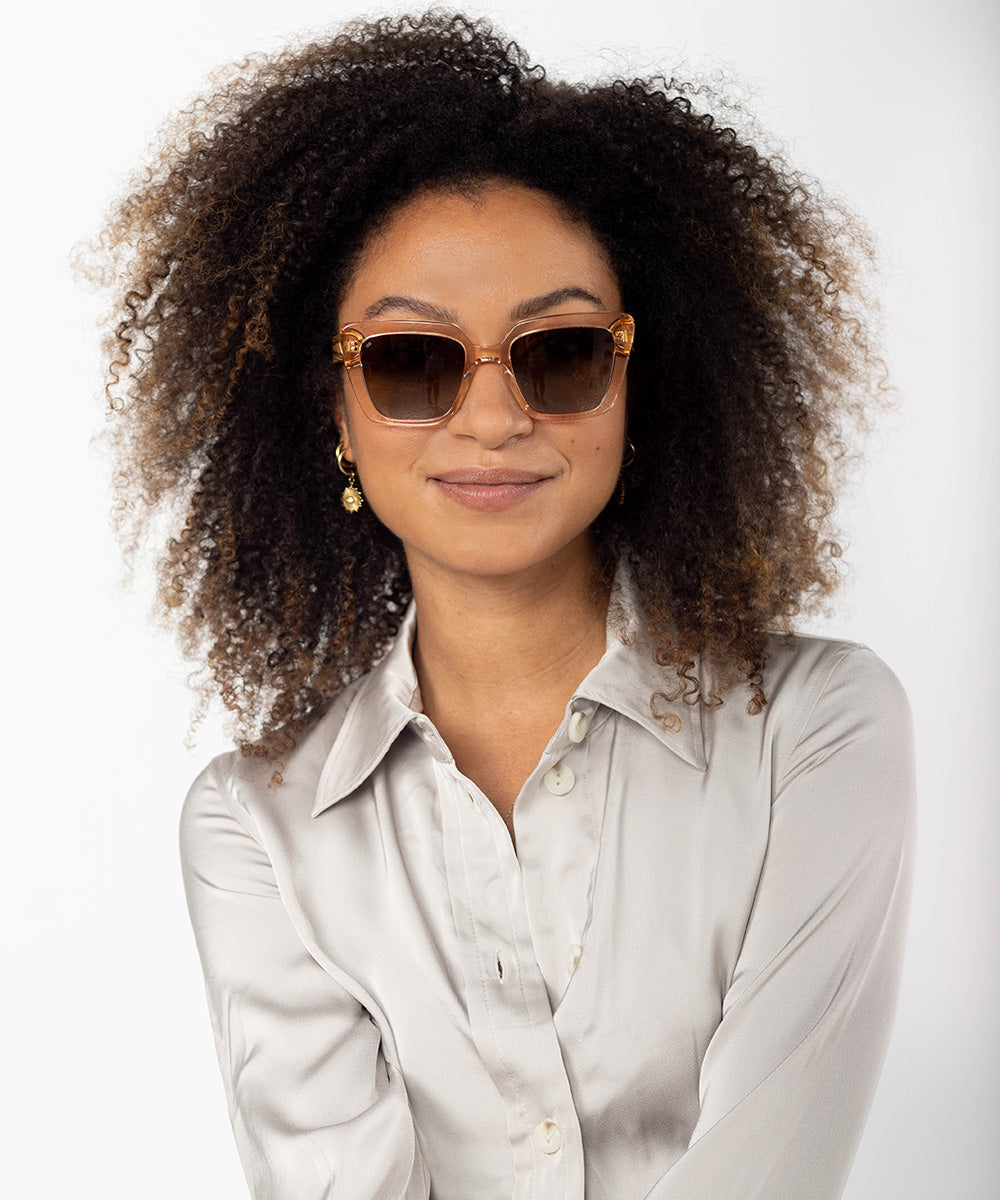 Amelia Oversized Cat-Eye Sunglasses with Wood and Acetate Frame
