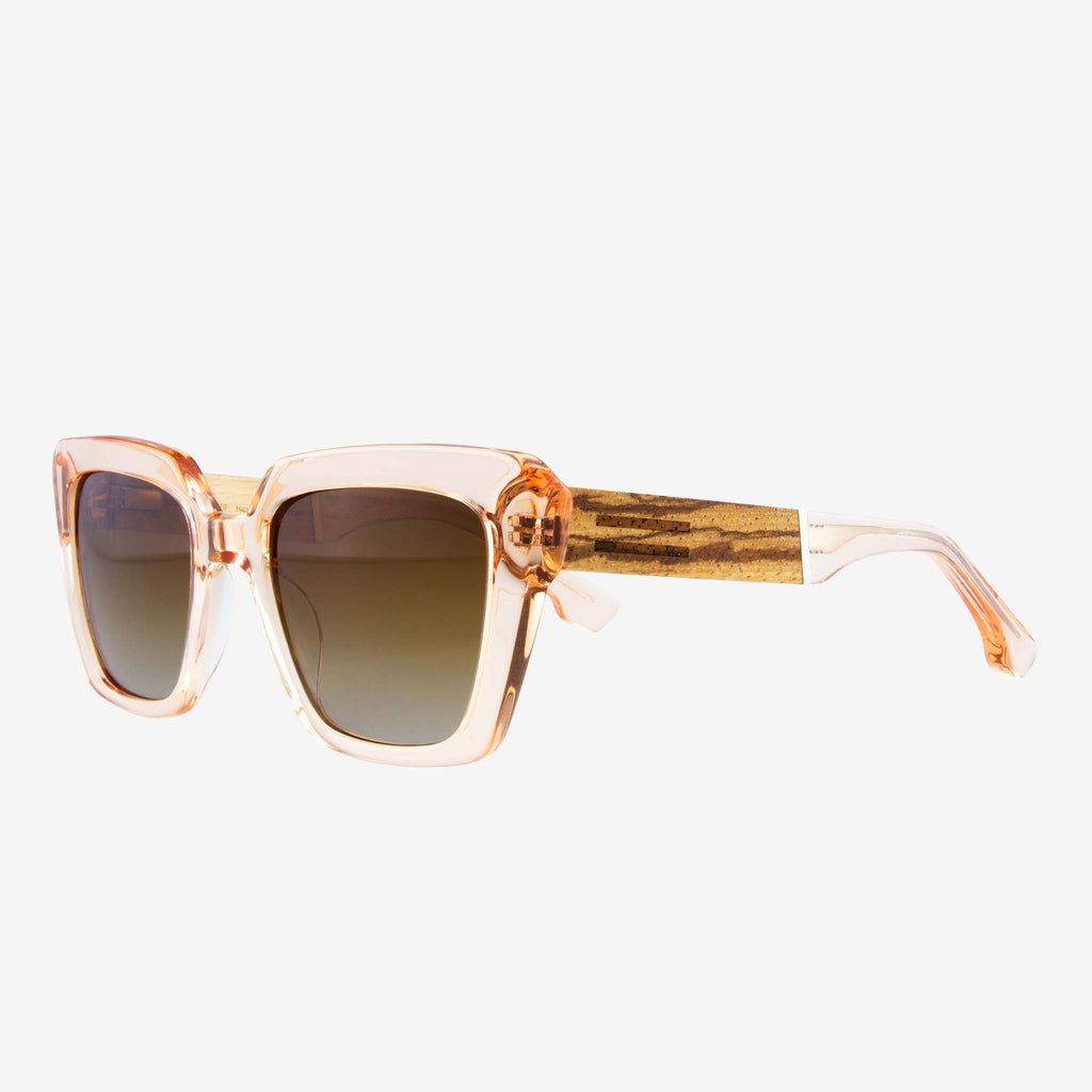 Amelia Oversized Cat-Eye Sunglasses with Wood and Acetate Frame