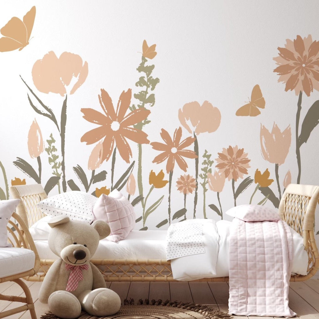 Amelia Floral Removable Wallpaper in Terracotta and Sage Green
