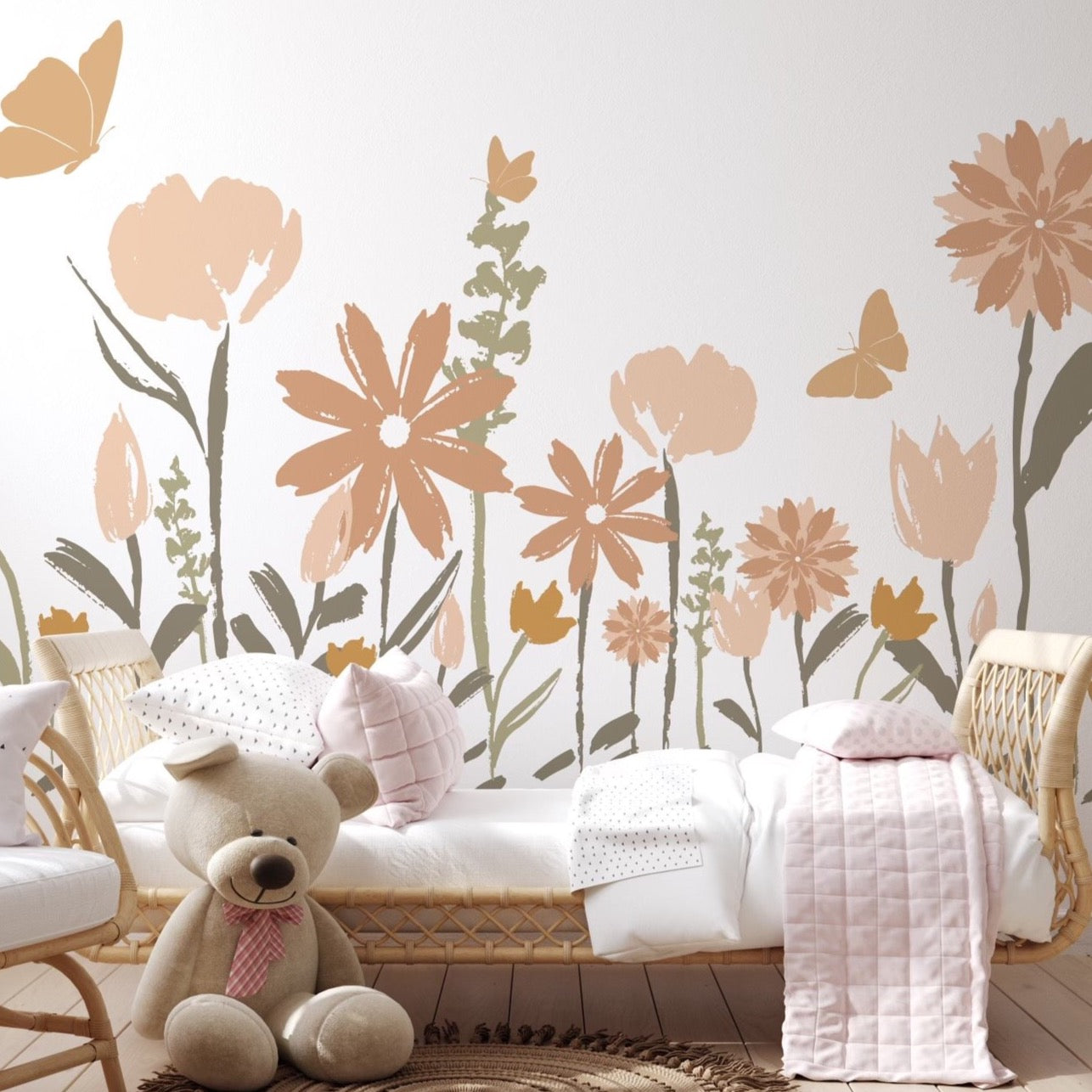 Amelia Floral Removable Wallpaper in Terracotta and Sage Green