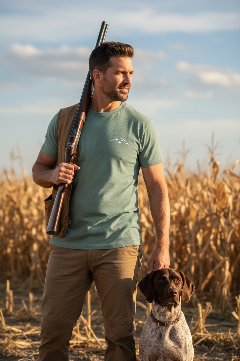Field & Flush Graphic Tee in Sage-Green and White Cotton