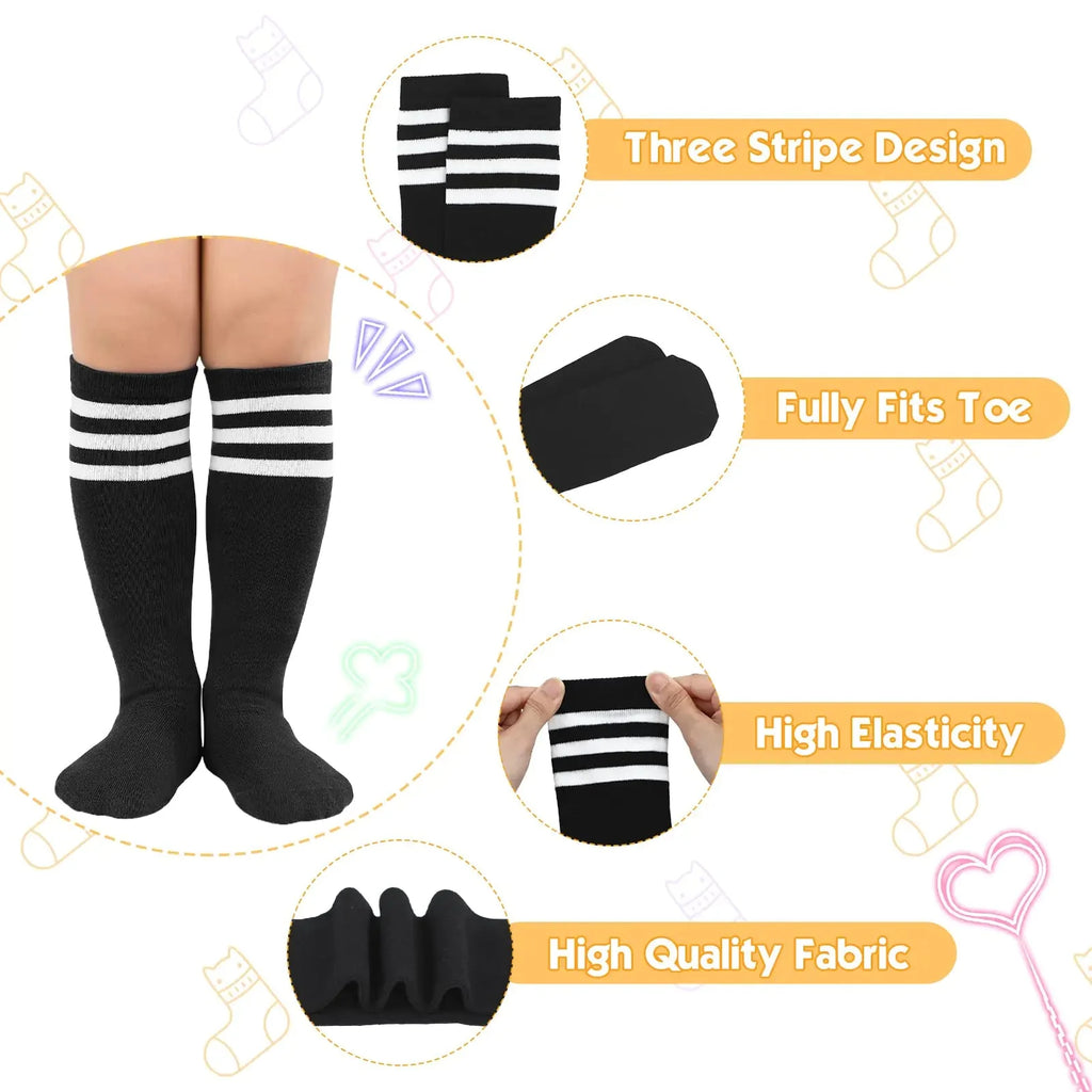 American Trends Kids Toddler Soccer Socks Knee High Tube long Socks Three Stripes Uniform Socks for Boys Girls 1-9 years 1-3T 1 Pack Navy Blue White