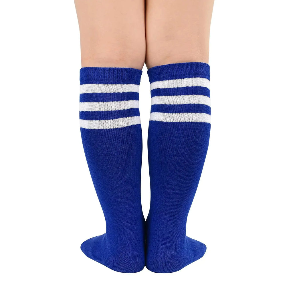 American Trends Kids Toddler Soccer Socks Knee High Tube long Socks Three Stripes Uniform Socks for Boys Girls 1-9 years 1-3T 1 Pack Navy Blue White