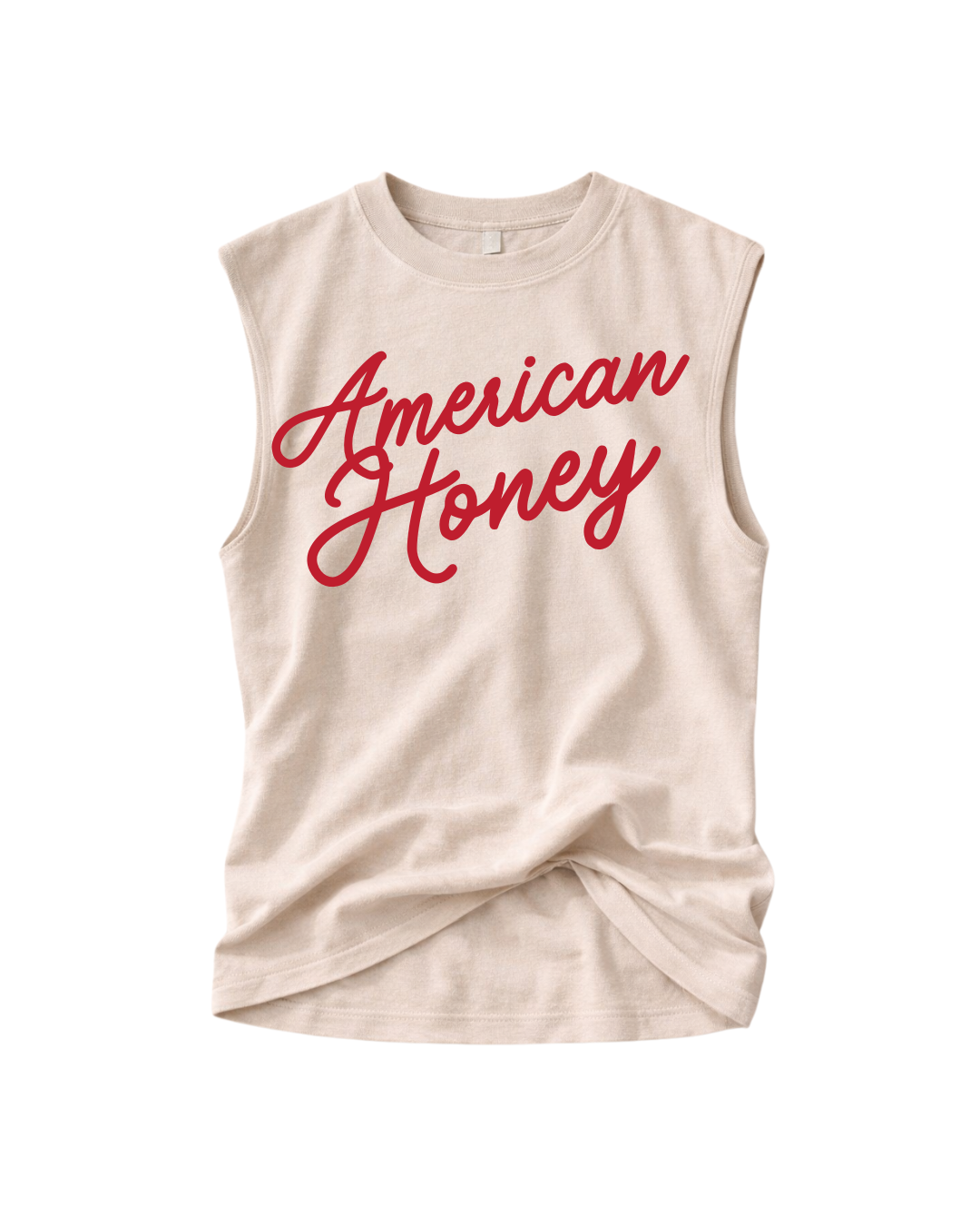 A soft cotton muscle tank in beige featuring a relaxed vintage-inspired cut.