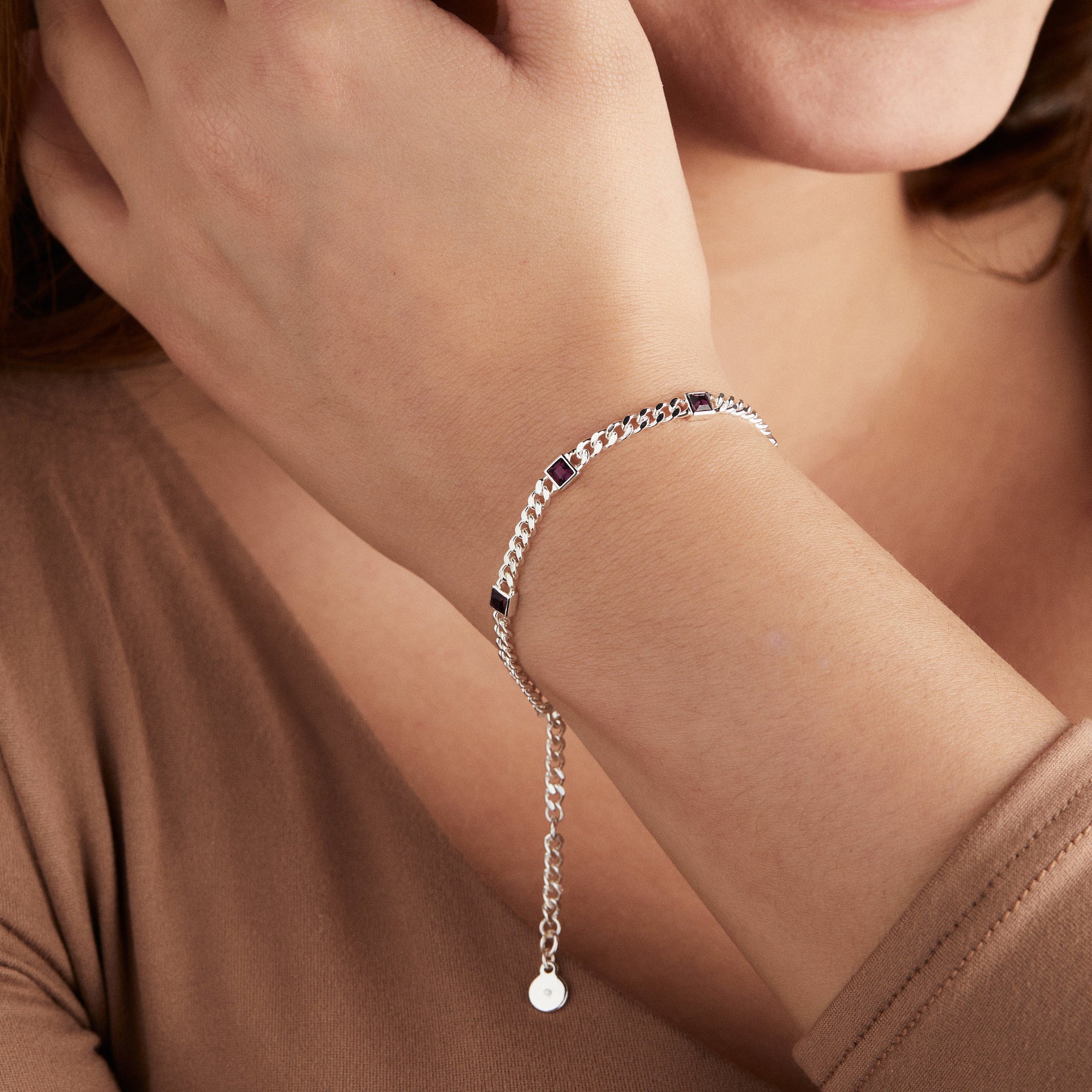 February Birthstone Amethyst Curb Chain Bracelet - Gold Tone