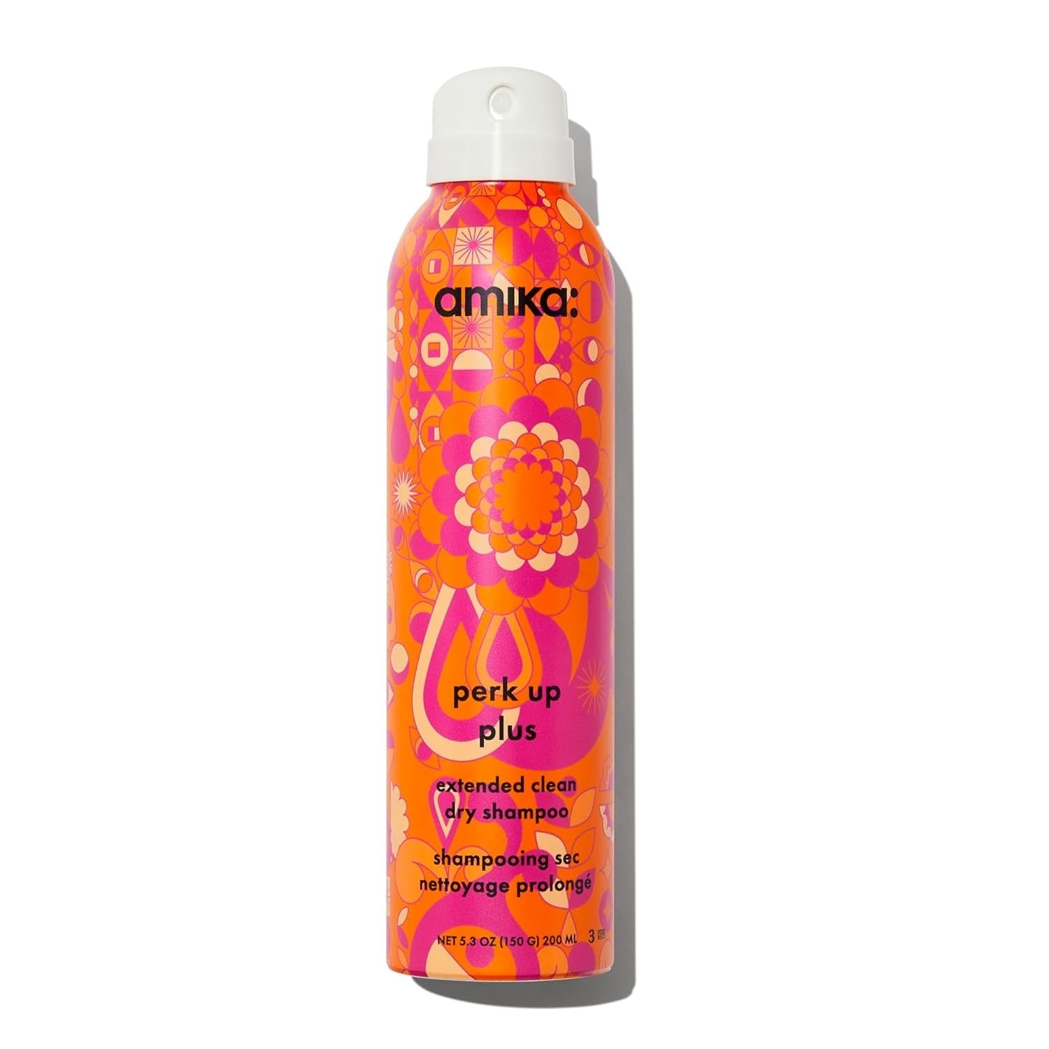 Amika Perk Up Plus Extended Clean Dry Shampoo bottle on a clean background.