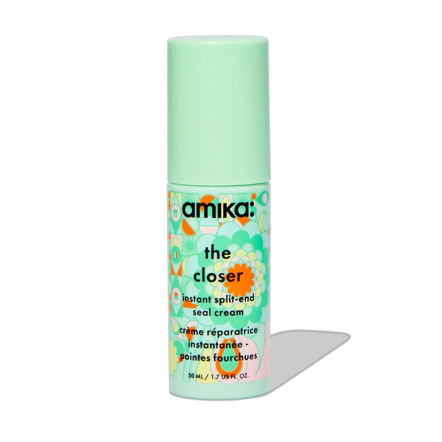 Amika The Closer Instant Split-End Seal Cream 1.7 oz bottle for smoothing and repairing hair ends