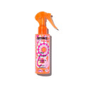 Amika The Wizard Detangling Hair Primer spray bottle with orange and pink floral psychedelic design.
