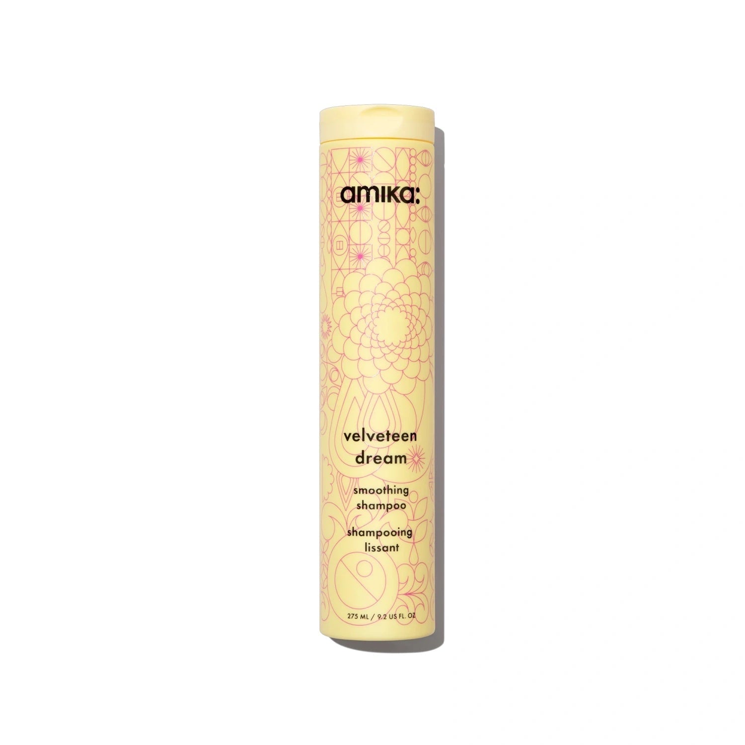 Amika Velveteen Dream Smoothing Shampoo bottle for frizz-free hair care