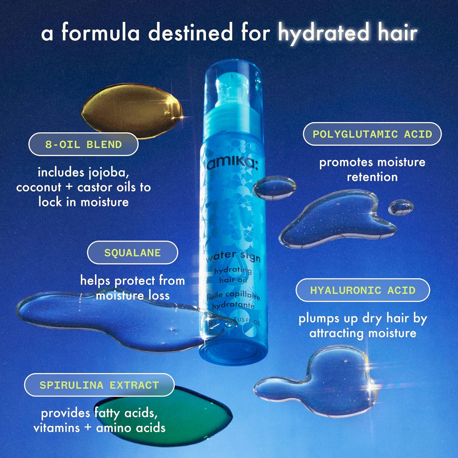 Water Sign Hydrating Hair Oil with Hyaluronic Acid 1.7 Oz
