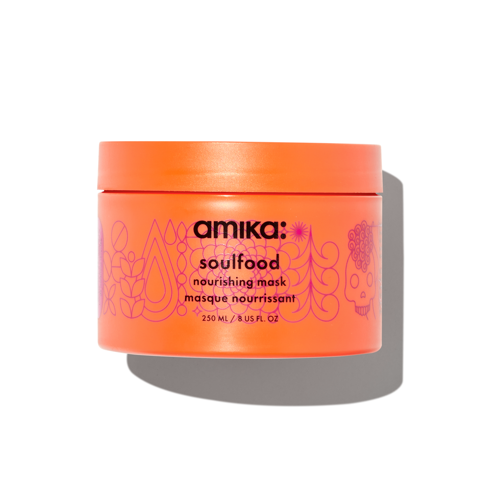 Amika Soulfood Nourishing Hair Mask orange and pink jar 8oz