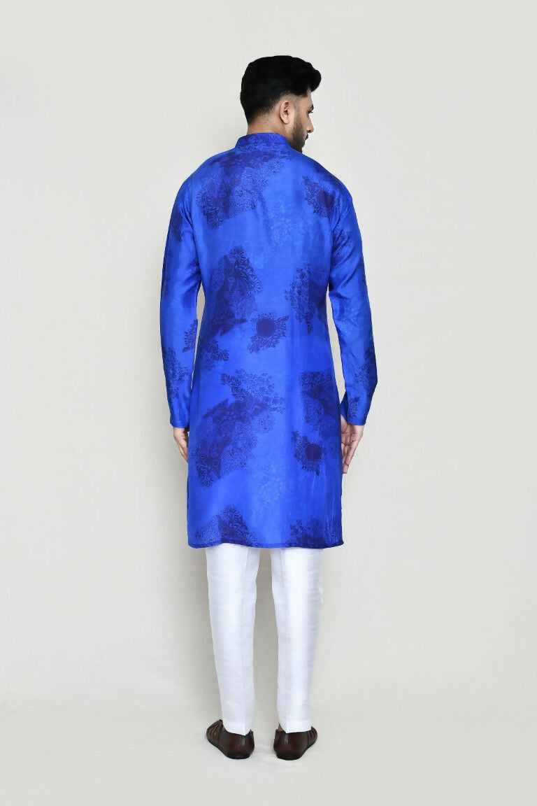 Royal Blue Cotton Silk Kurta with Straight Fit Pant