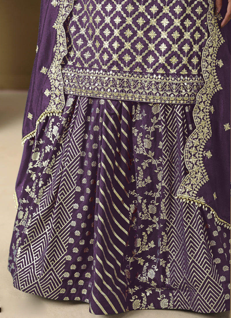 Purple Art Silk Embroidered Lehenga Style Suit