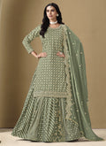 Vegaa Fashion Light Green Art Silk Embroidered Lehenga Style Suit