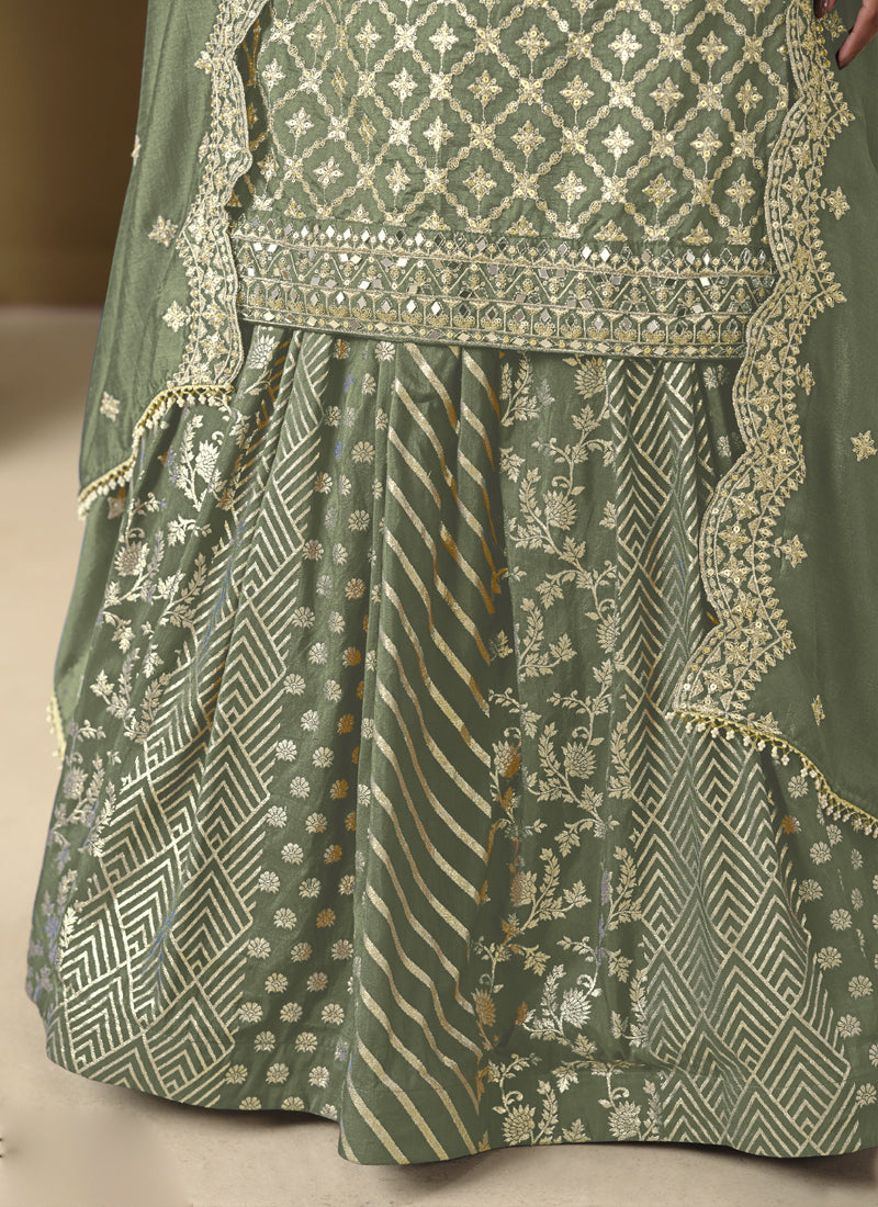 Light Green Art Silk Embroidered Lehenga Style Suit