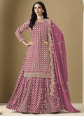 Onion Pink Art Silk Lehenga Style Suit with beautiful embroidery and gota patti detailing