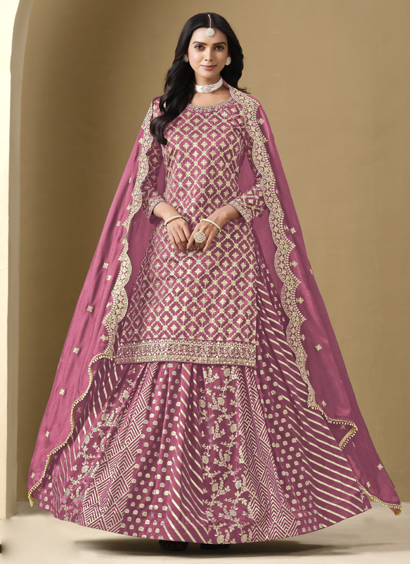Onion Pink Art Silk Embroidered Lehenga Style Suit
