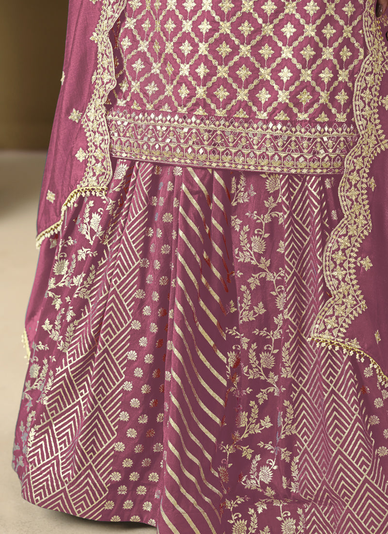 Onion Pink Art Silk Embroidered Lehenga Style Suit