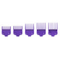 Set of five vibrant violet Dual Magnet clipper combs arranged for display