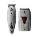 Professional Andis grey and maroon trimmer and shaver combo set in a modern bathroom setting