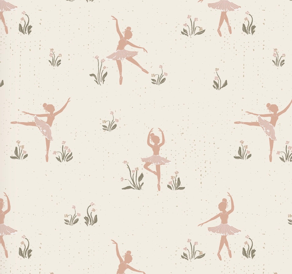 Allegra Whimsical Wallpaper - Cream, Dusty-Rose, and Sage-Green
