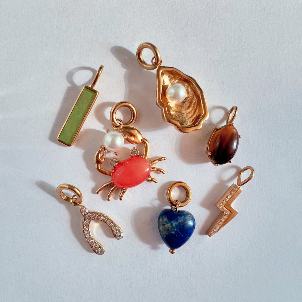 Crab Interchangeable Charm with Glass Pearl and Peach Jade