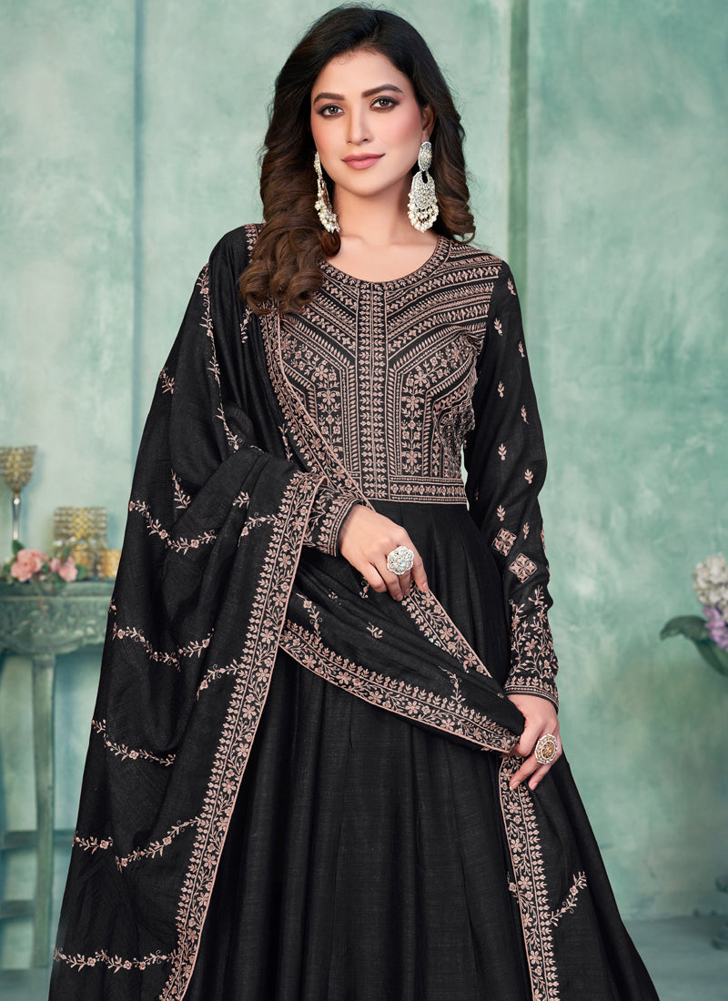 Black Art Silk Anarkali Suit with Gota Patti Embroidery