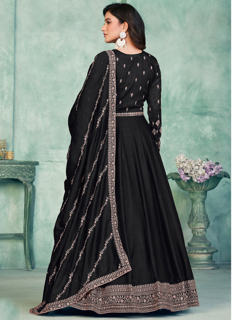 Black Art Silk Anarkali Suit with Gota Patti Embroidery