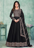 Elegant black art silk Anarkali suit with detailed gota patti embroidery for festive occasions