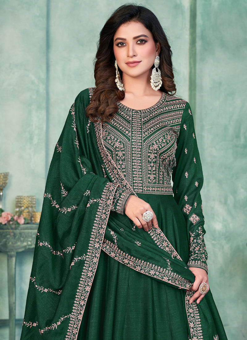 Vegaa Fashion Green Art Silk Embroidered Anarkali Suit