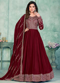 Maroon art silk Anarkali suit with elegant embroidery and classic festive style