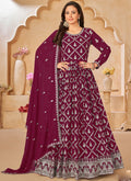Wine Faux Georgette Anarkali Suit with intricate embroidery