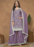 Lavender Chinon silk palazzo suit with Gota Patti and embroidery