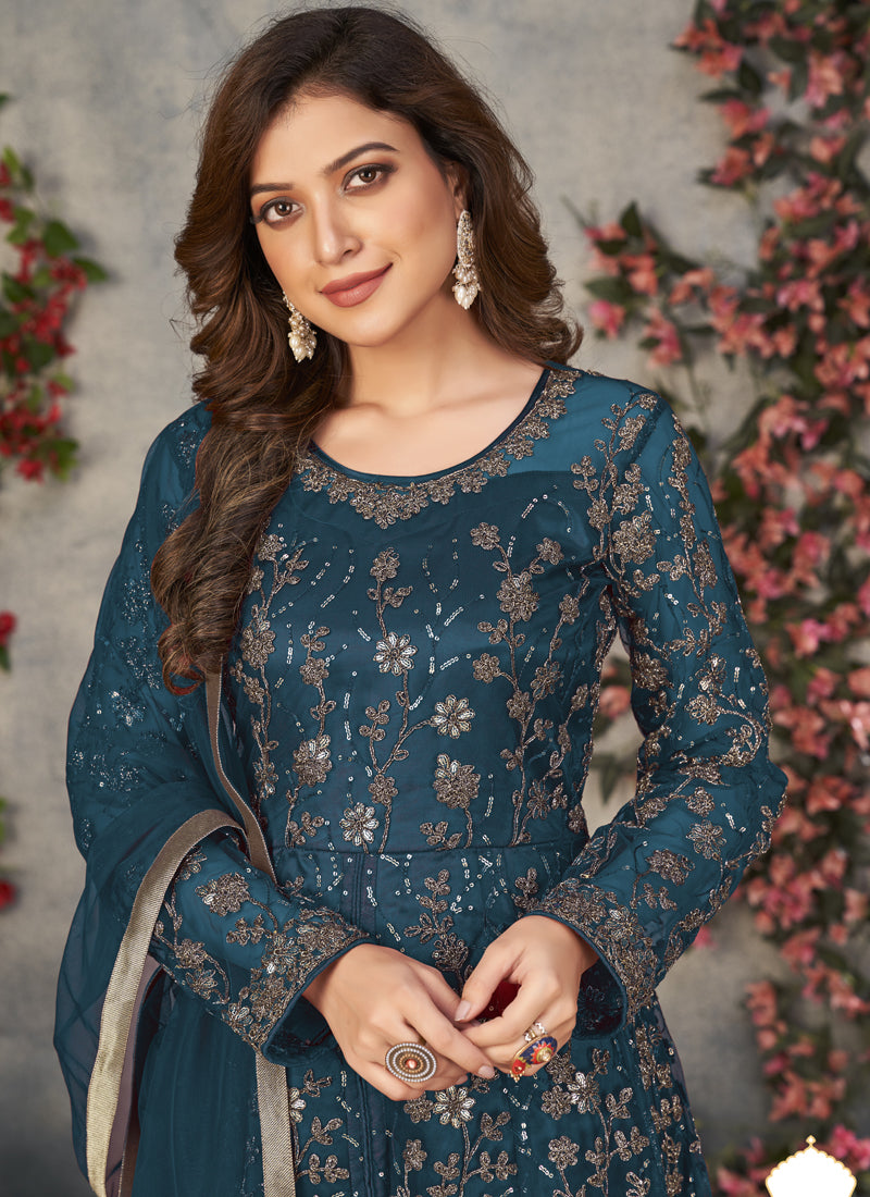 Vegaa Fashion Rama Net Embroidered Anarkali Suit