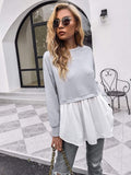 Women's Grey and White Double Layer Long Sleeve Sweatshirt Top - Image 2