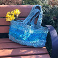 Anna Tote Bag handmade with vibrant upcycled sari silk ribbon yarn