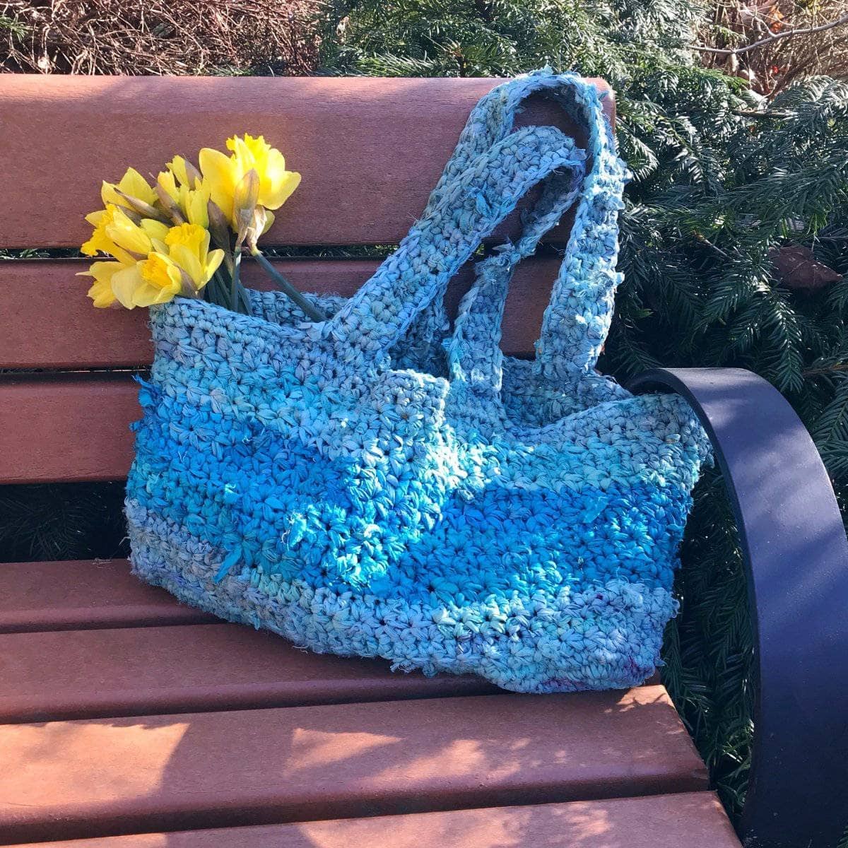 Anna Tote Bag handmade with vibrant upcycled sari silk ribbon yarn