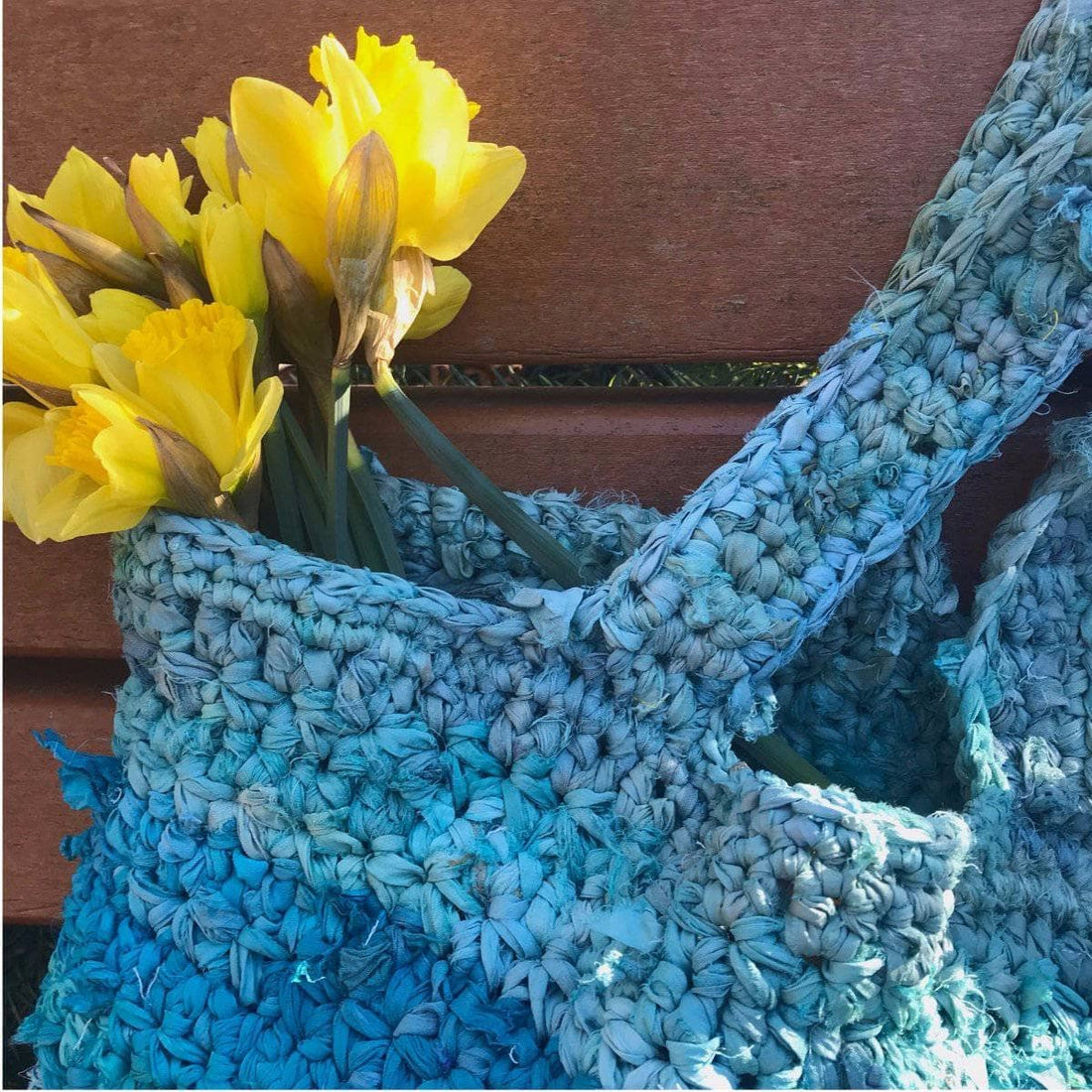 Anna Tote Bag Crochet Pattern Kit with Upcycled Sari Silk Ribbon