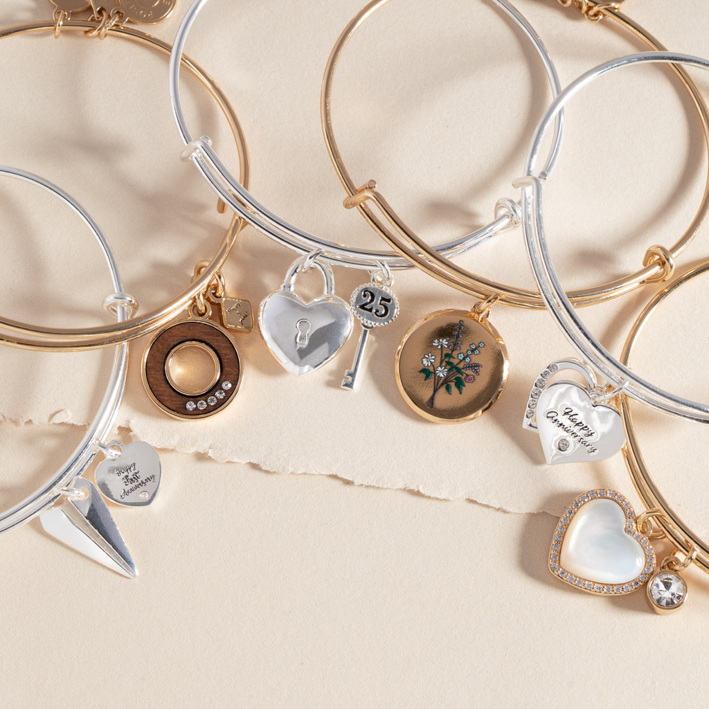 Silver 25th Anniversary Lock and Key Bangle Bracelet