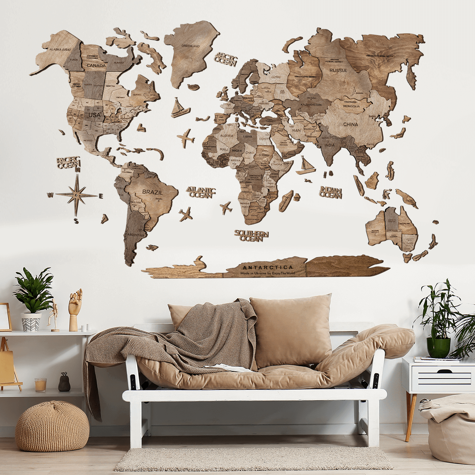 Antarctica Map Addition Natural Colors Minimalist Decor