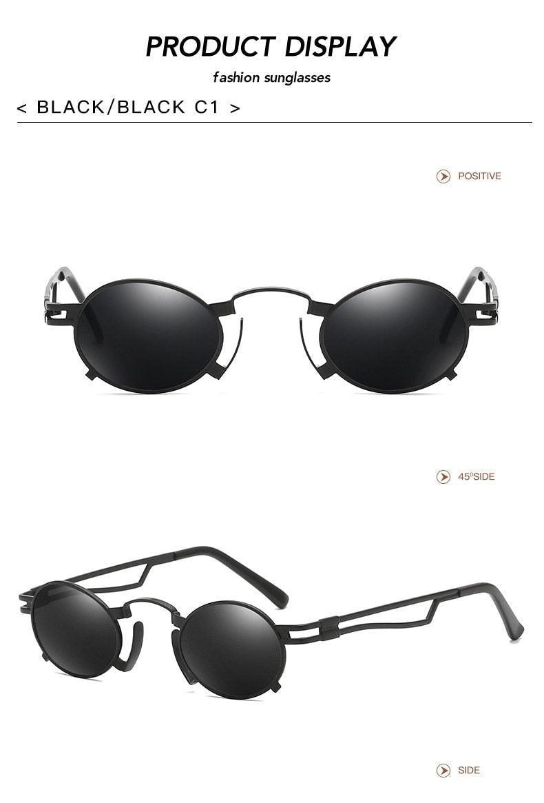 Unisex Retro Oval Metal Frame Sunglasses with Anti-Reflective Lens