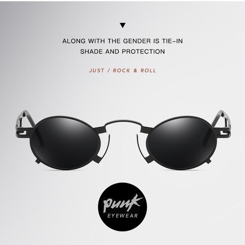 Unisex Retro Oval Metal Frame Sunglasses with Anti-Reflective Lens