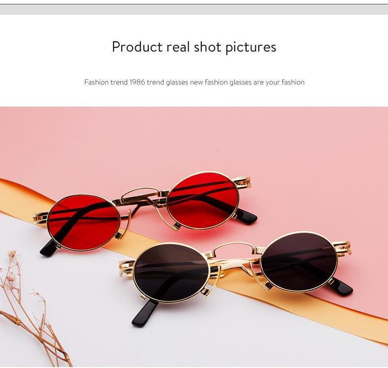 Unisex Retro Oval Metal Frame Sunglasses with Anti-Reflective Lens